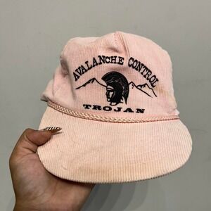 Vintage 90s Pink Trojan Avalanche Control Skiing Snowboarding Corduroy Hat
